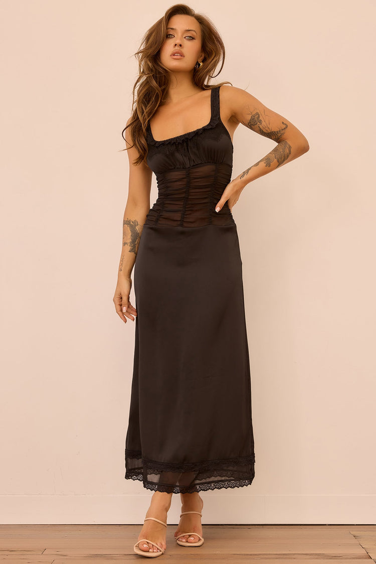 Glass Horizon Satin Midi Dress - Black for women