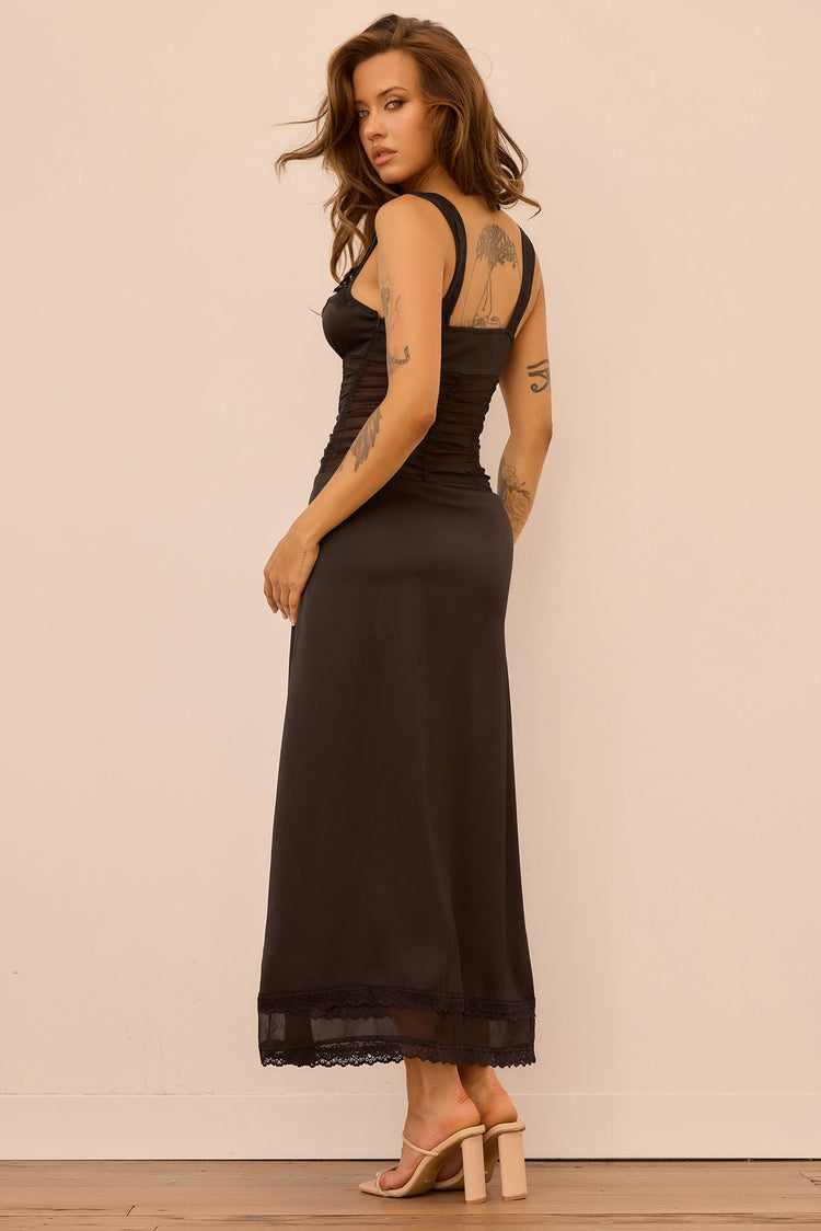 Glass Horizon Satin Midi Dress - Black for women