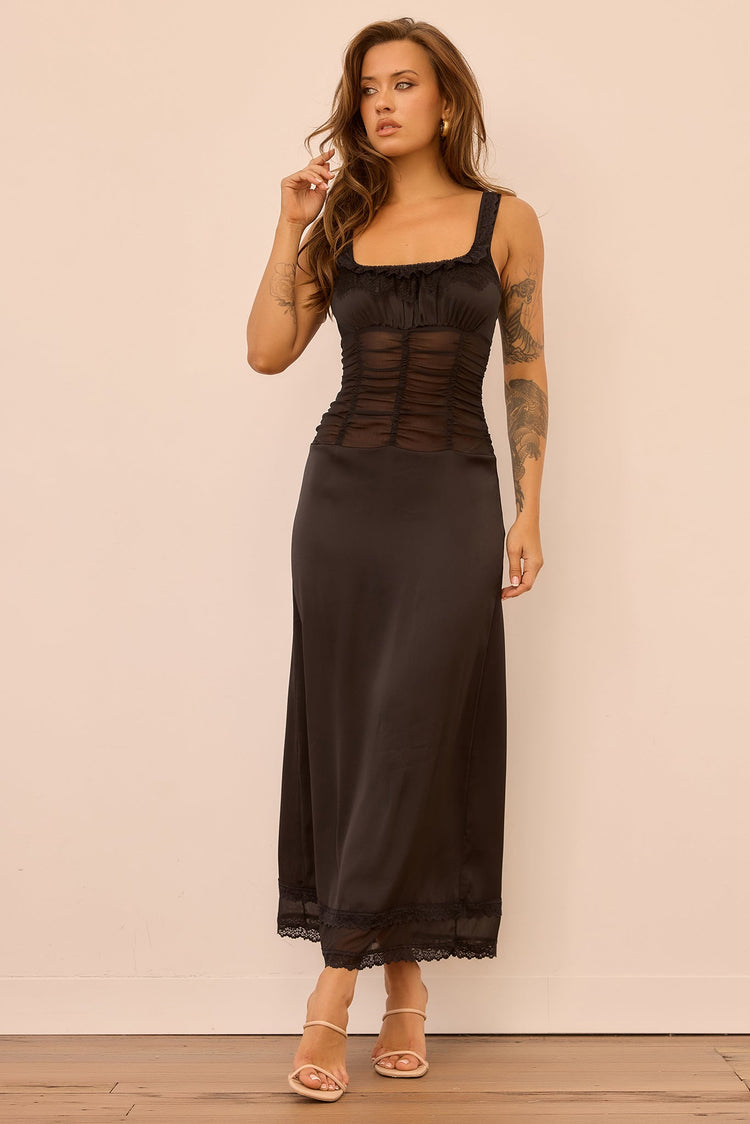 Glass Horizon Satin Midi Dress - Black for women