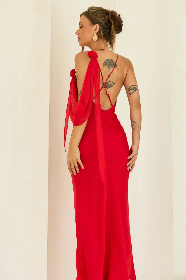 Glow Up Moment Satin Maxi Dress - Red for women