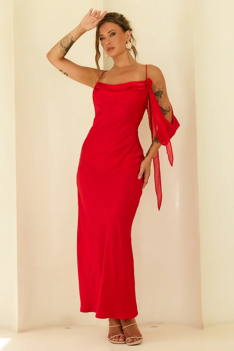 Glow Up Moment Satin Maxi Dress - Red for women