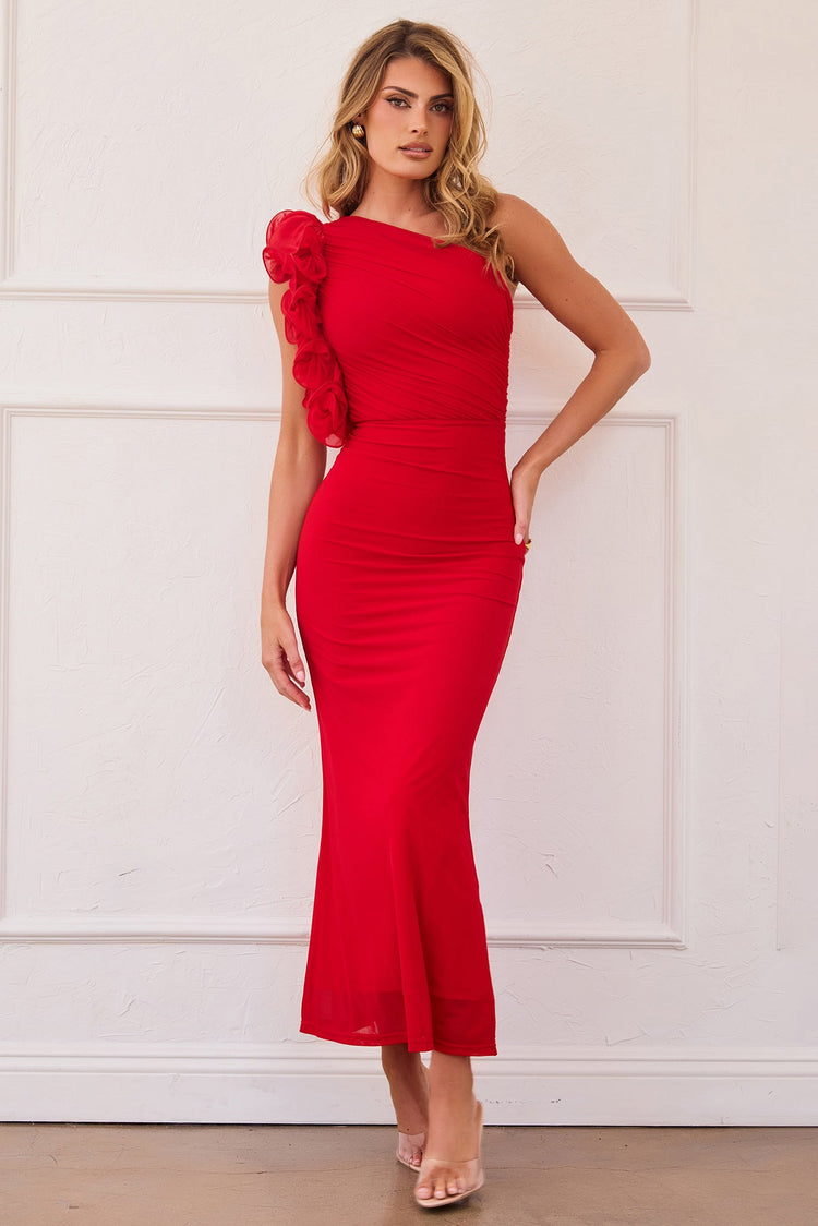 Golden Feelings Mesh Maxi Dress - Red for women