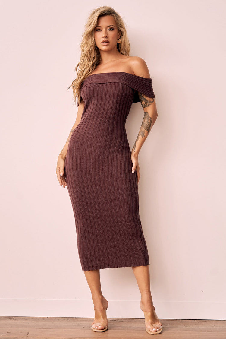Hannah Knit Midi Dress - Brown for women