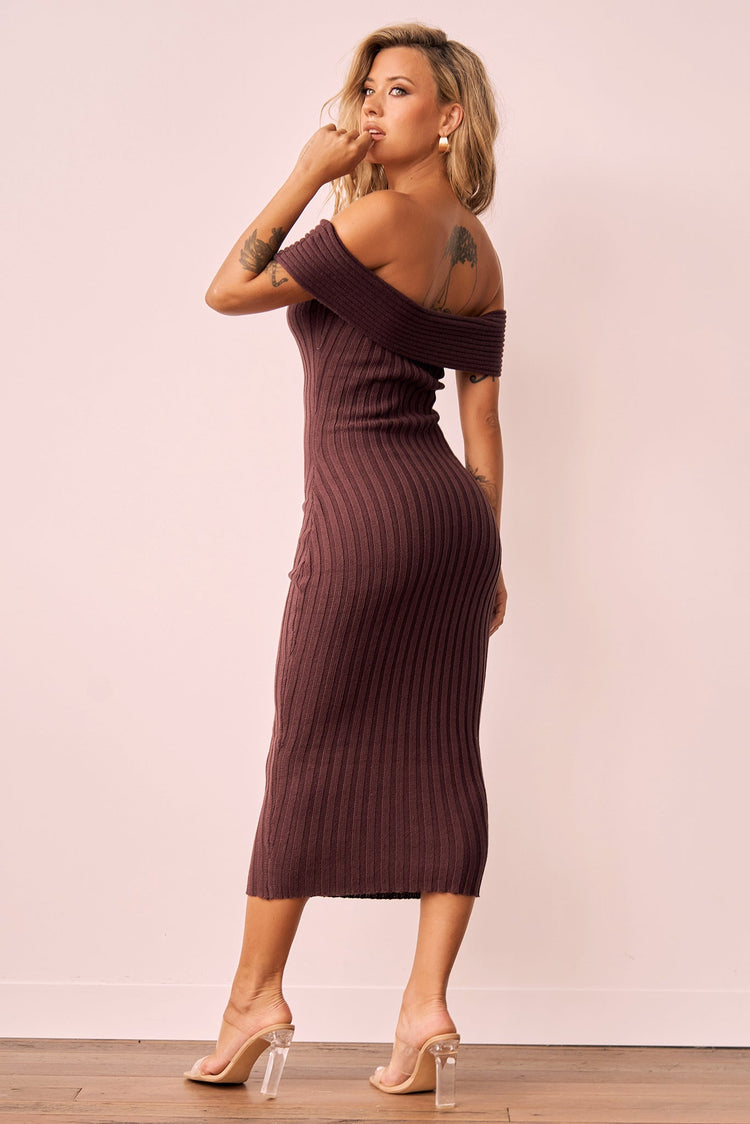 Hannah Knit Midi Dress - Brown for women