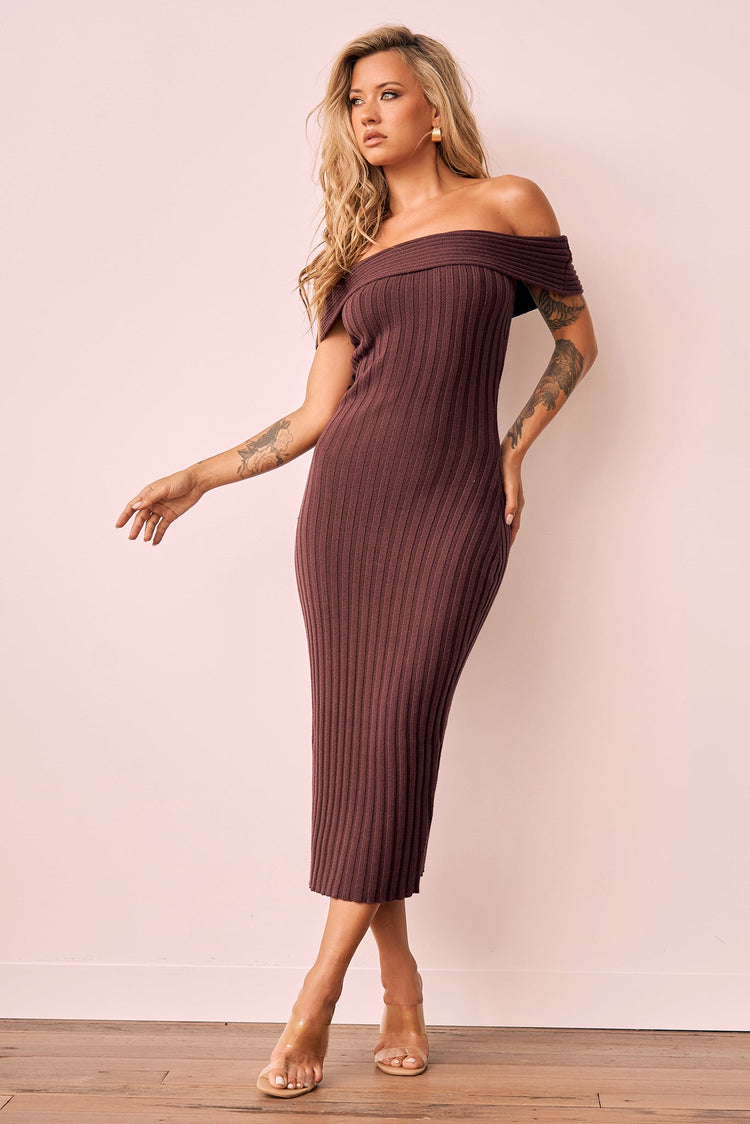 Hannah Knit Midi Dress - Brown for women