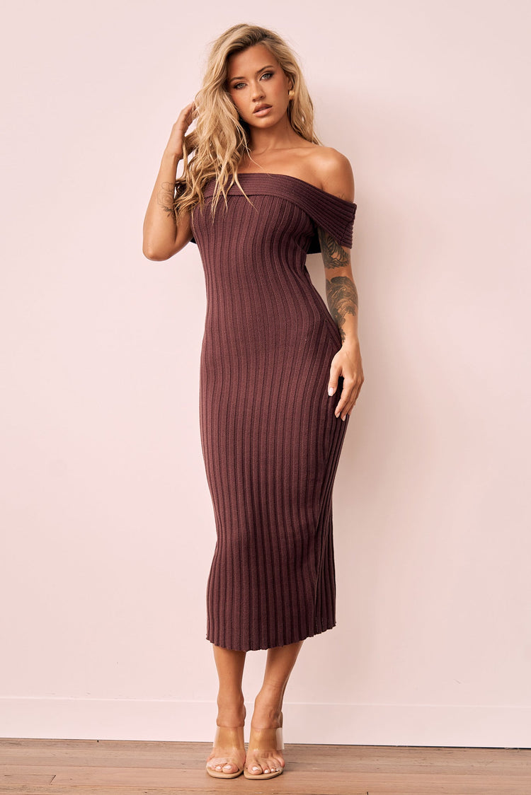 Hannah Knit Midi Dress - Brown for women