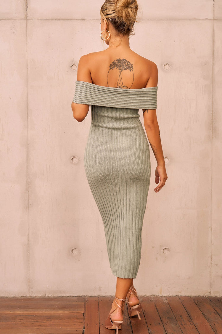 sage knit dress Sweeter With Time Ribbed Knit Dress- Sage