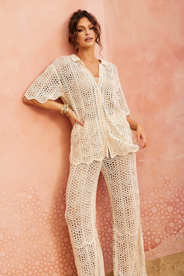 Heat Wave Crochet Pants - Beige for women