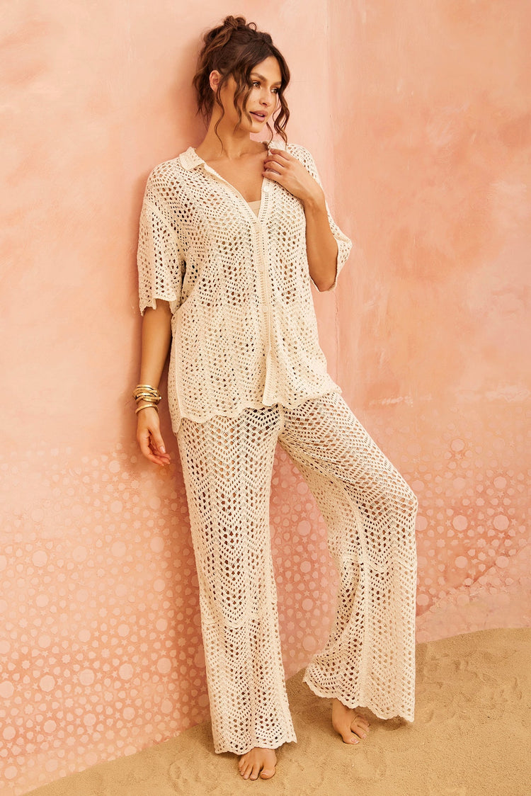 Heat Wave Crochet Pants - Beige for women