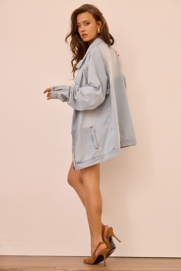 Hit Above Denim Jacket - Denim Blue for women