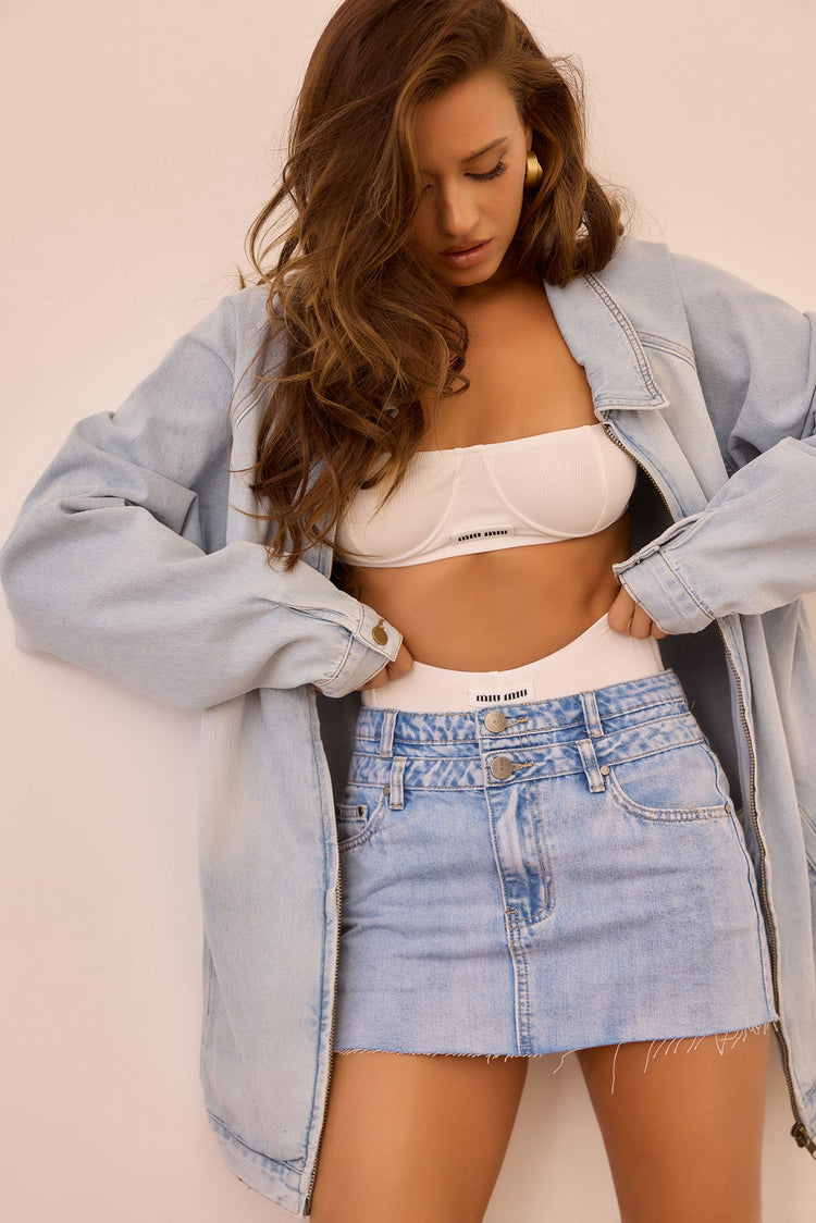 Hit Above Denim Jacket - Denim Blue for women