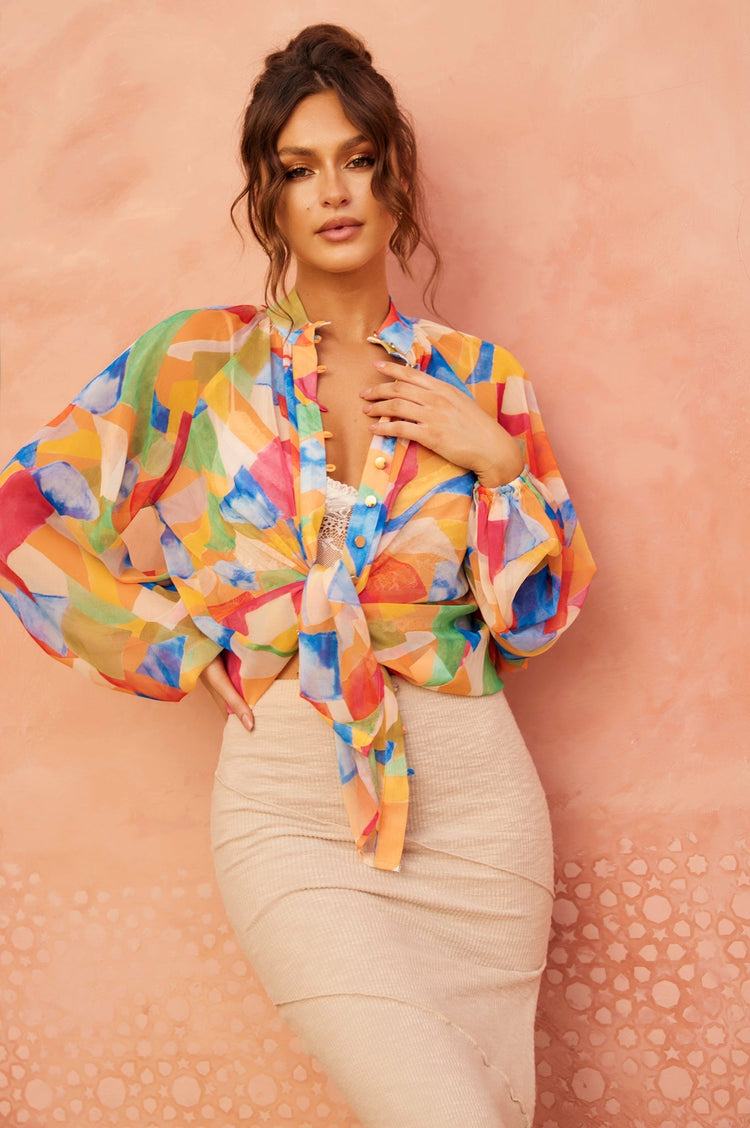 Hot Shot Blouse - Orange Multi for women