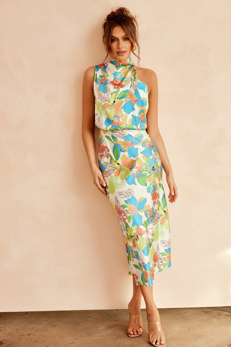 In Gratitude Midi Dress - Aqua Multi for women
