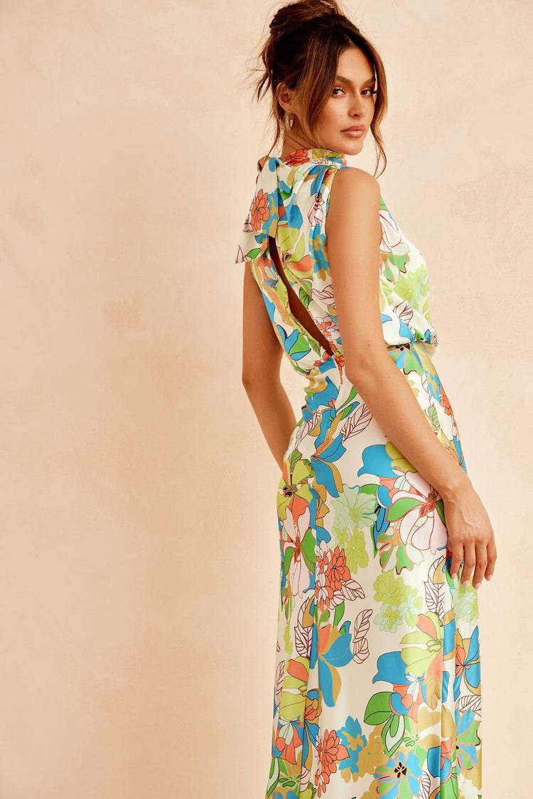 In Gratitude Midi Dress - Aqua Multi for women