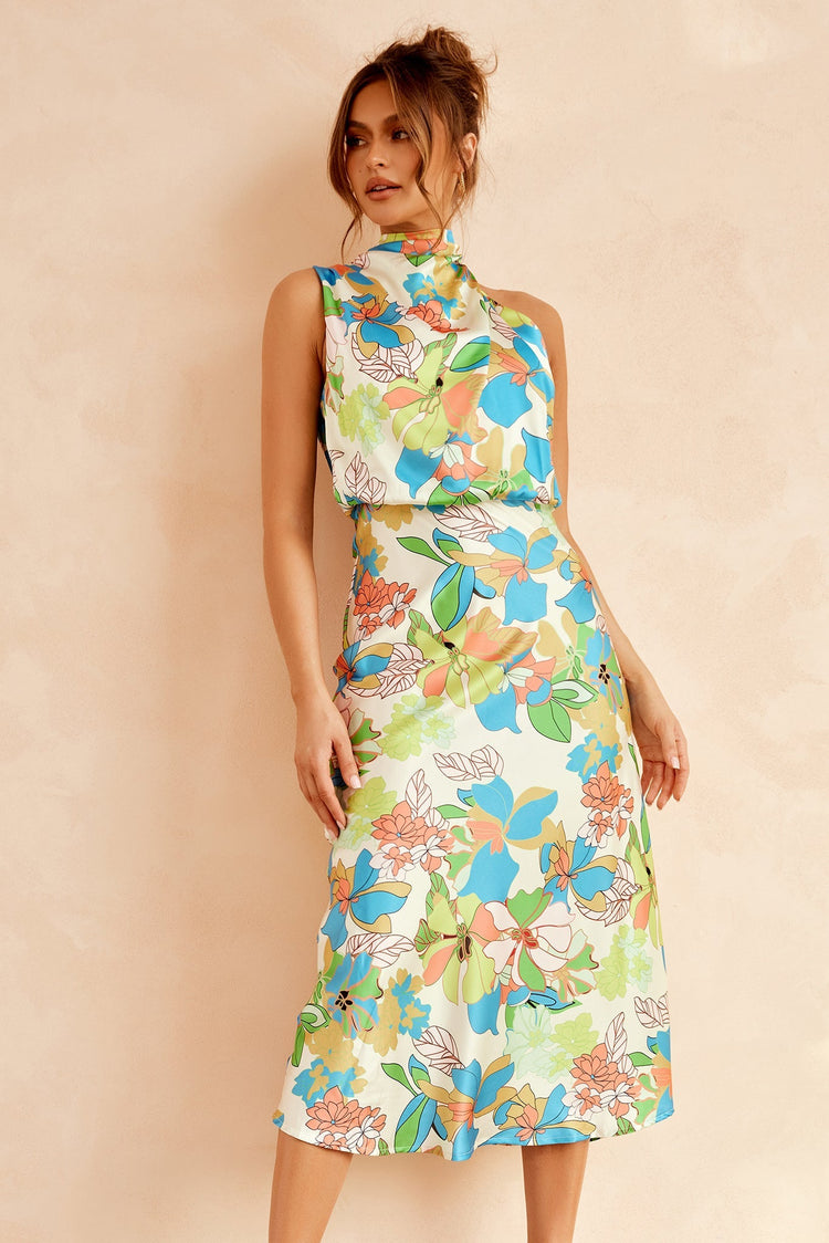 In Gratitude Midi Dress - Aqua Multi for women