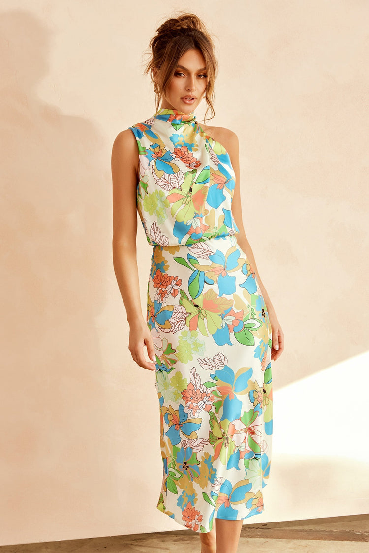 In Gratitude Midi Dress - Aqua Multi for women