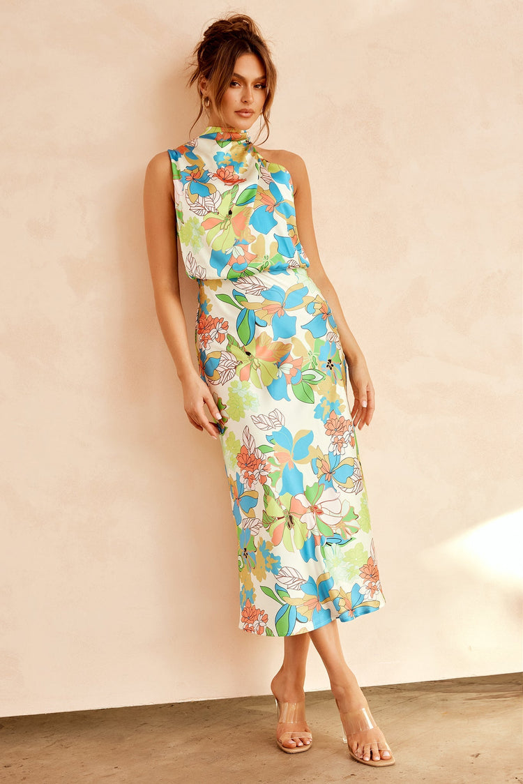 In Gratitude Midi Dress - Aqua Multi for women
