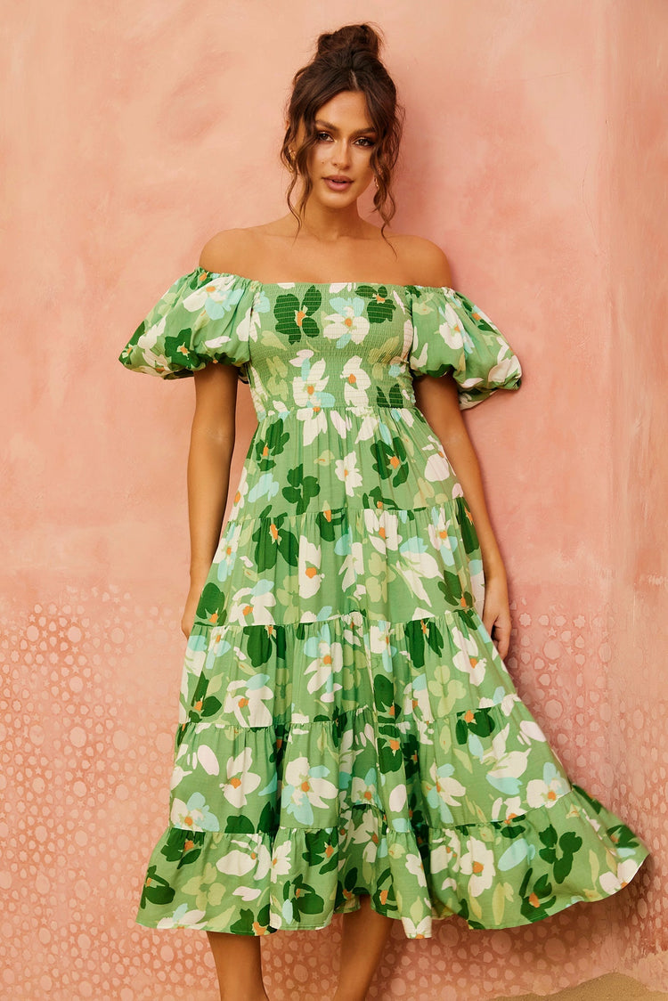 Londyn Midi Dress - Green Multi for women