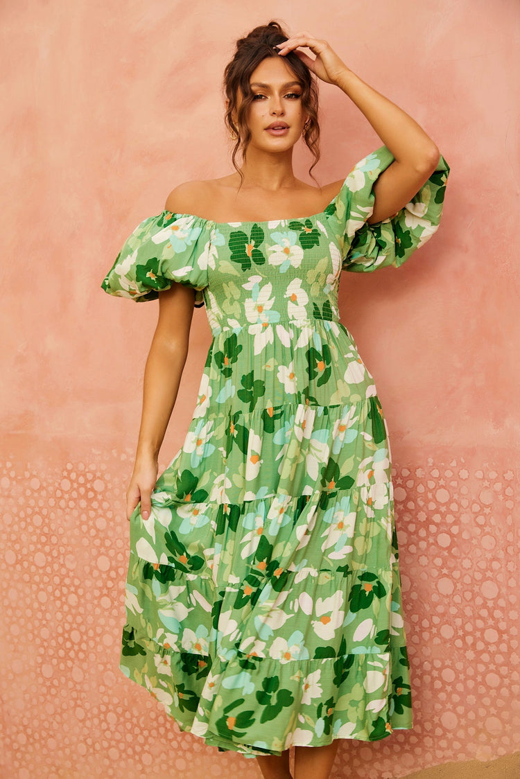 Londyn Midi Dress - Green Multi for women