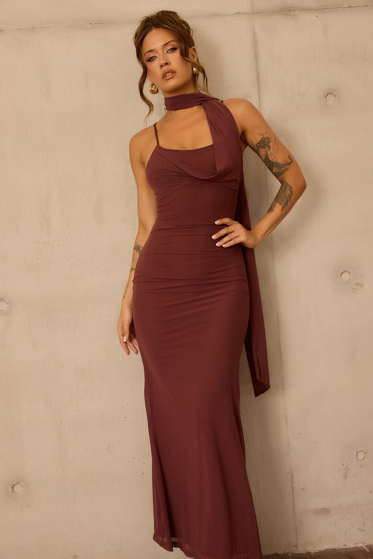 Lunaria Mesh Maxi Dress - Chocolate for women