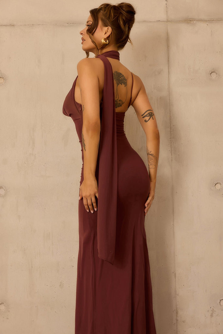 Lunaria Mesh Maxi Dress - Chocolate for women