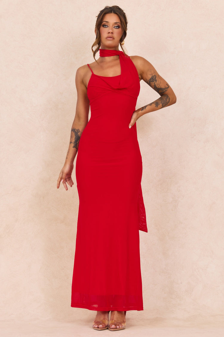 Lunaria Mesh Maxi Dress - Red for women