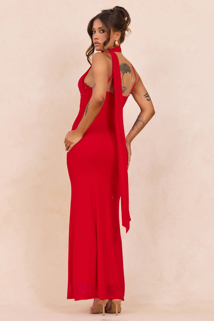 Lunaria Mesh Maxi Dress - Red for women