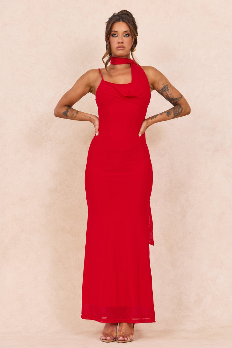 Lunaria Mesh Maxi Dress - Red for women