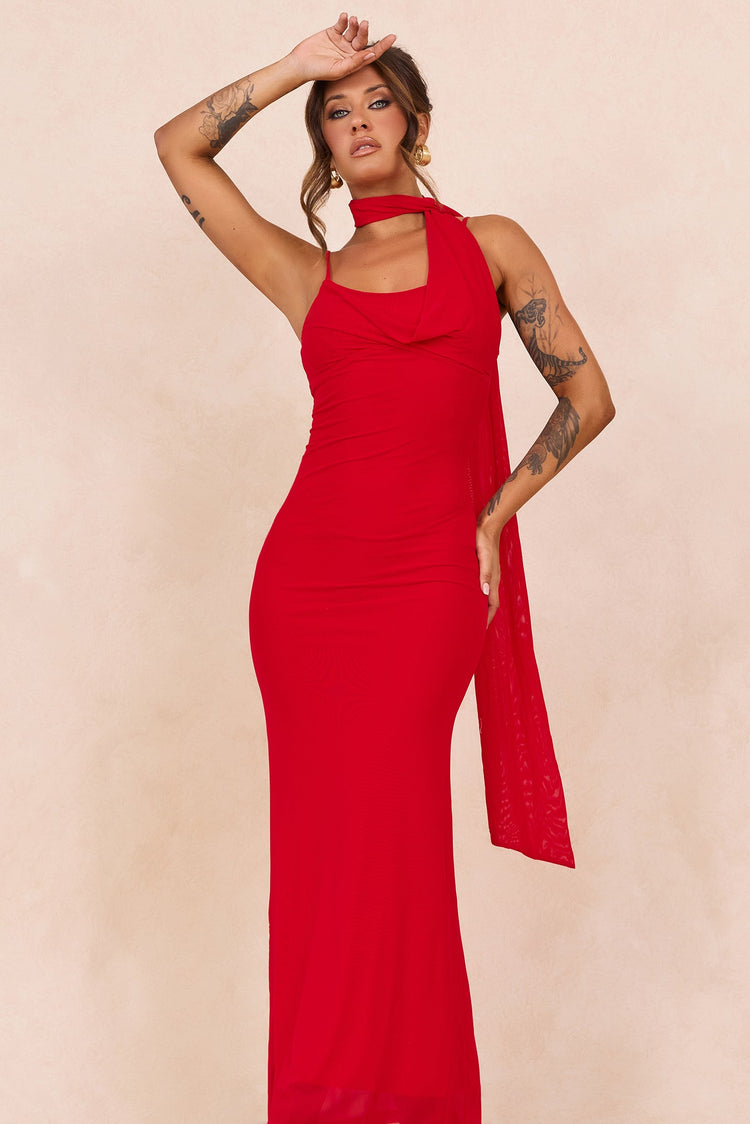 Lunaria Mesh Maxi Dress - Red for women