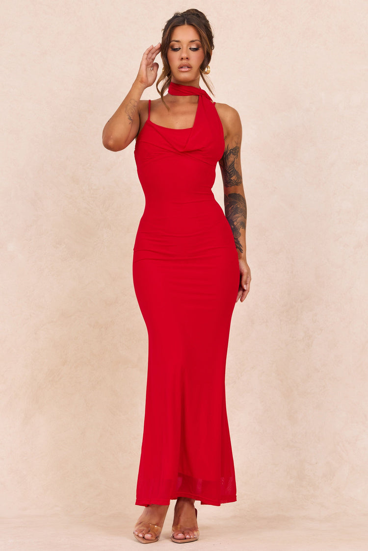 Lunaria Mesh Maxi Dress - Red for women
