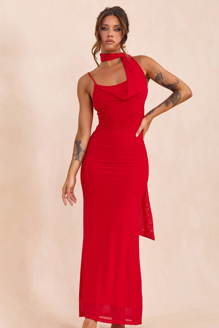 Lunaria Mesh Maxi Dress - Red for women