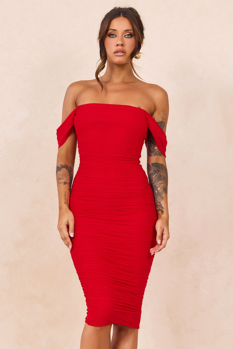 Main Character Mesh Midi Dress - Red for women