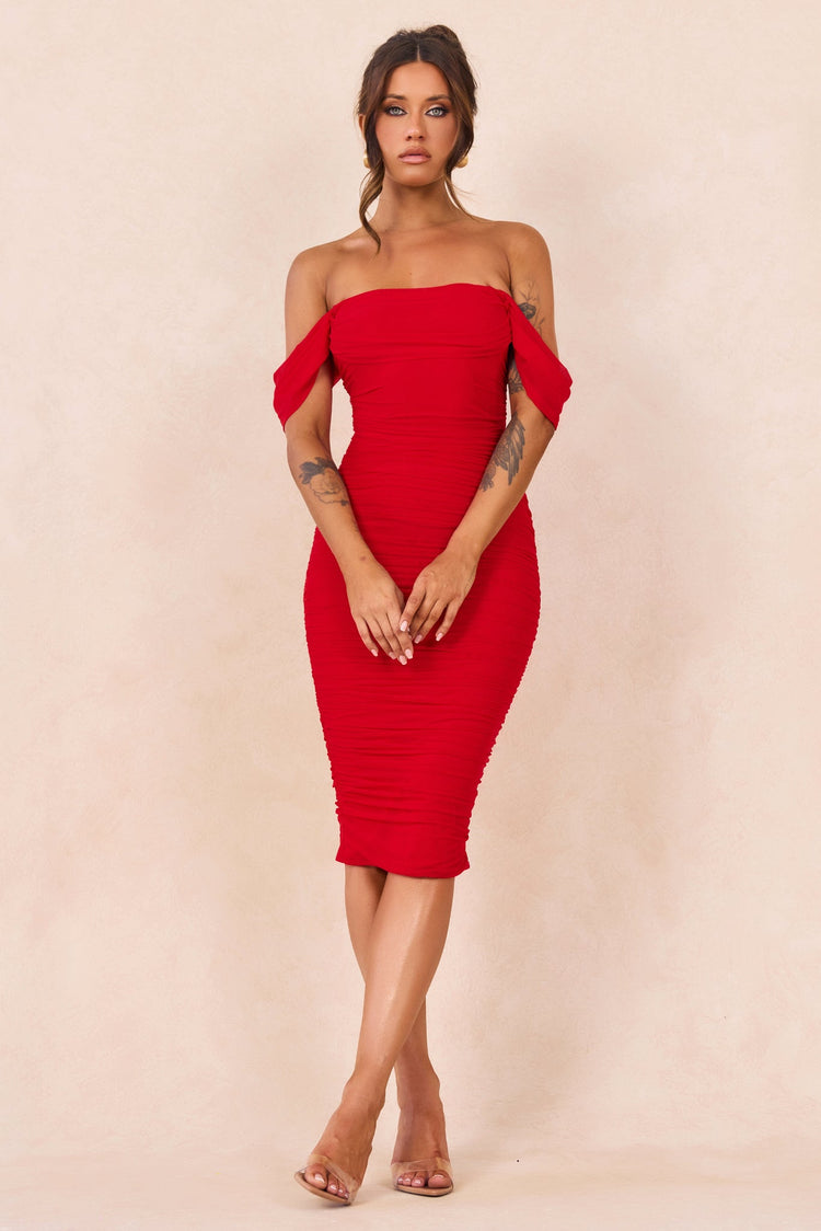 Main Character Mesh Midi Dress - Red for women