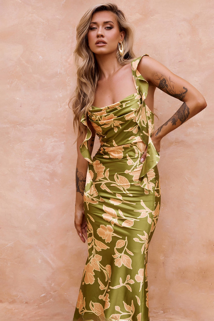Marigold Dream Maxi Dress - Olive for women