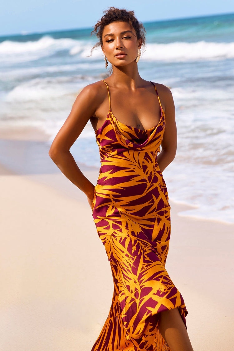 May In A Mood Maxi Dress - Mustard Multi for women