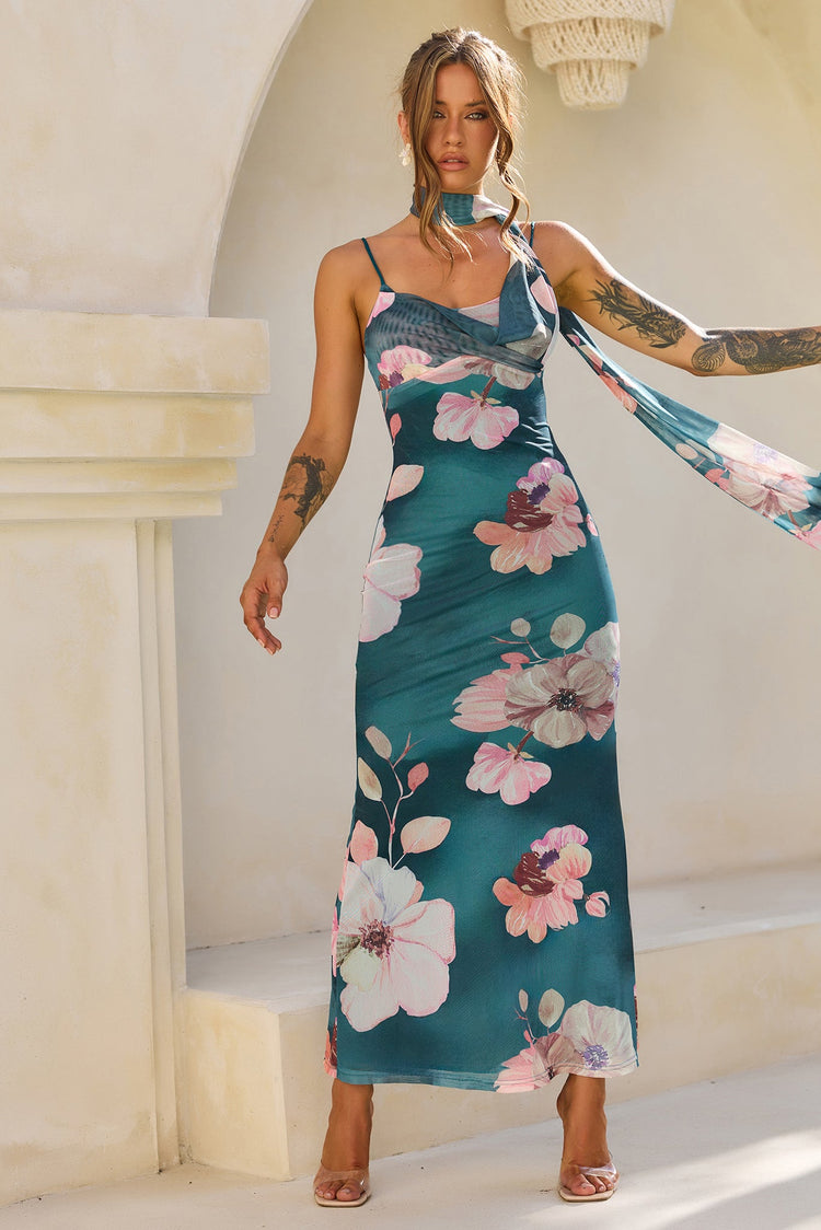Midnight Bloom Mesh Maxi Dress - Green Multi for women