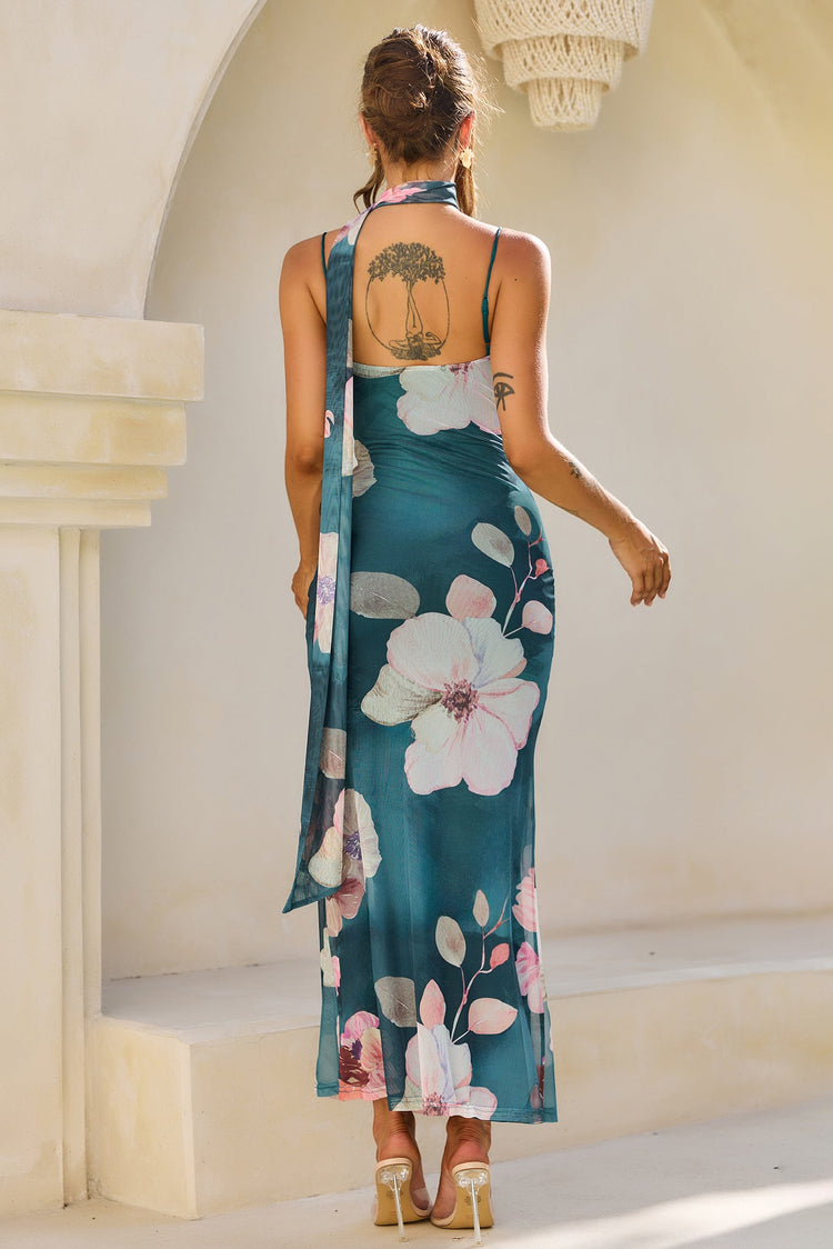 Midnight Bloom Mesh Maxi Dress - Green Multi for women