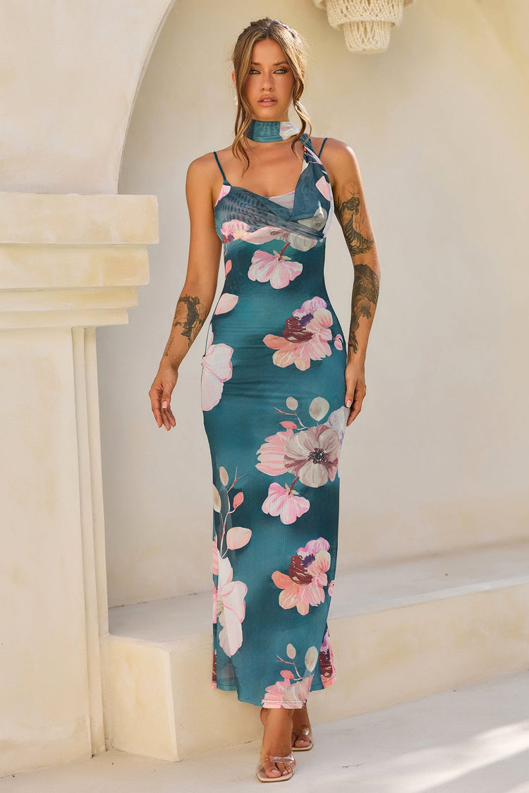 Midnight Bloom Mesh Maxi Dress - Green Multi for women