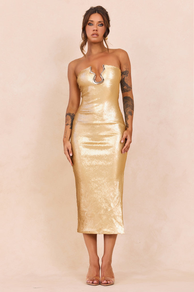 Midnight Siren Sequin Midi Dress - Gold for women