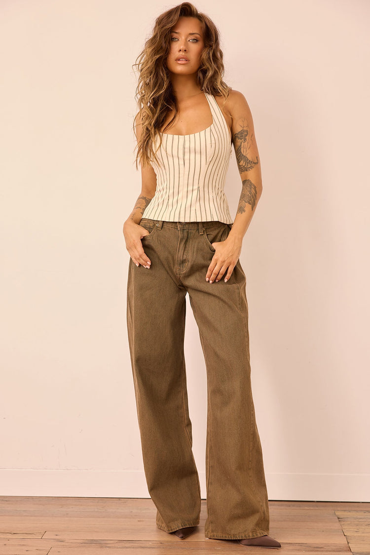 Monroe Vintage Denim Jeans - Olive Khaki for women