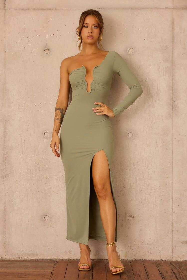 Nocturne Draped Maxi Dress - Olive for women