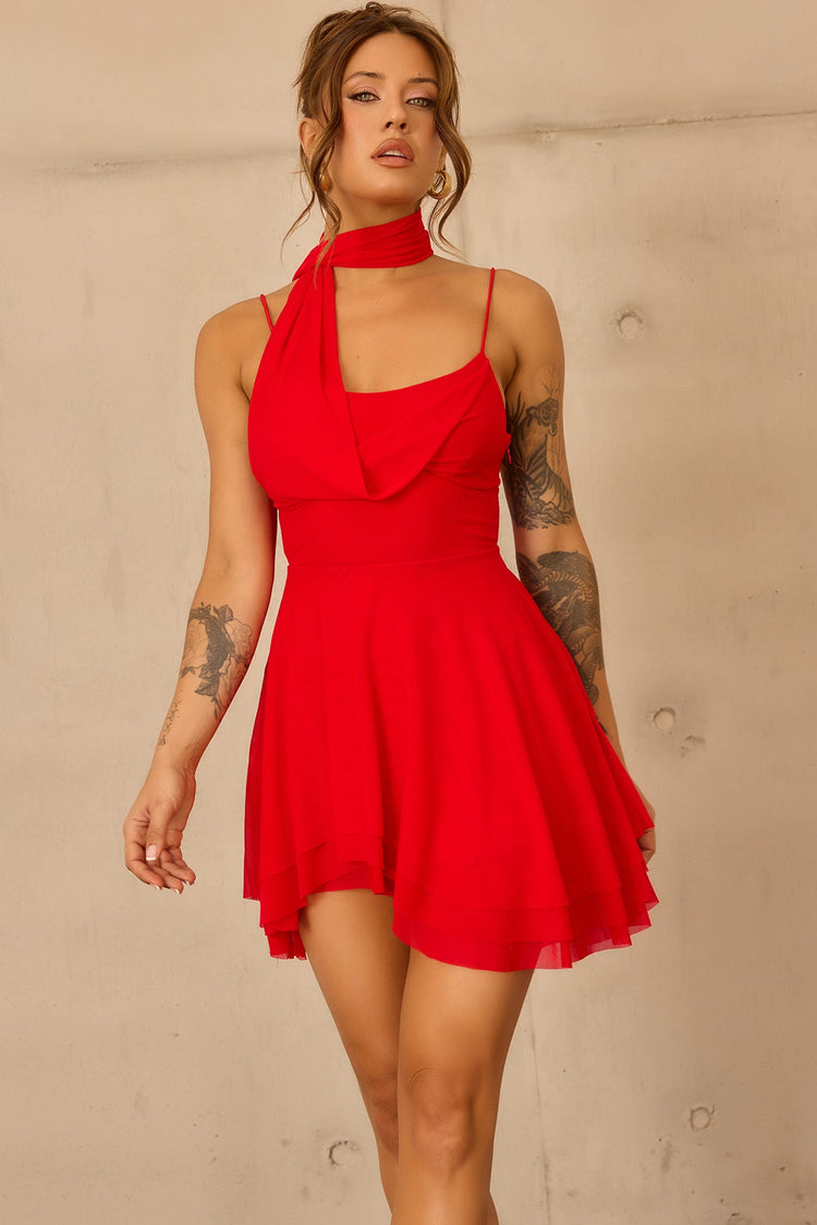 Nocturne Veil Mesh Mini Dress - Red for women