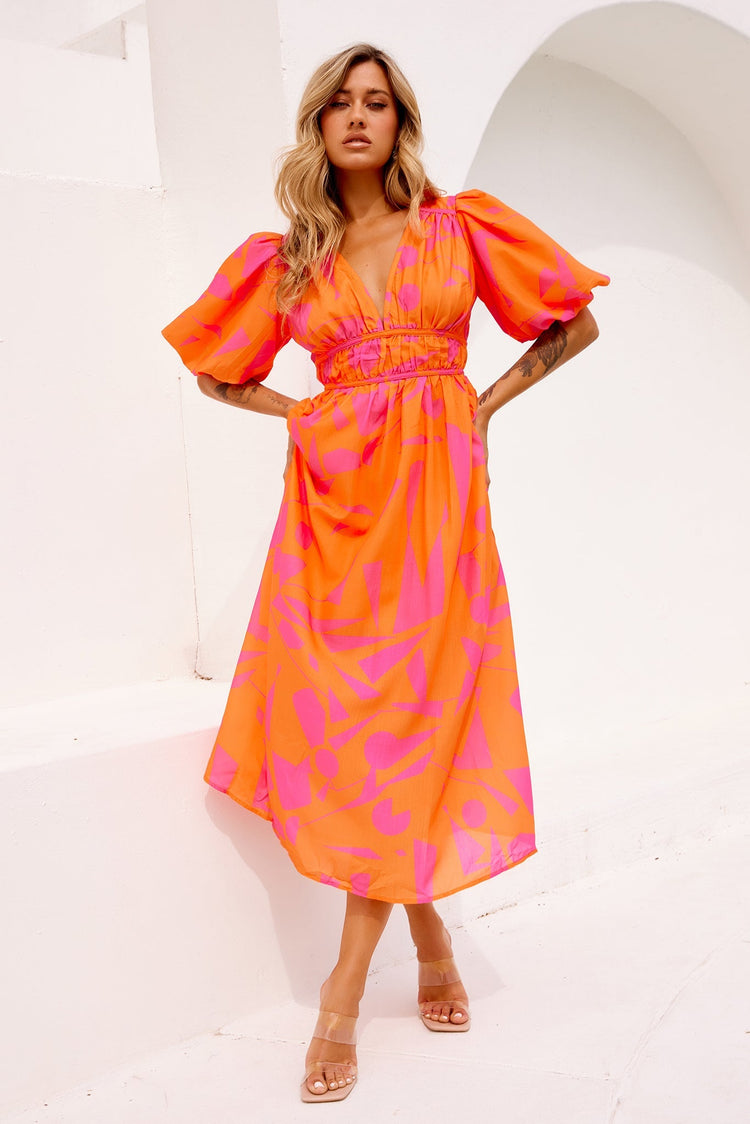 On The Rise Midi Dress - Hot Pink Multi for women