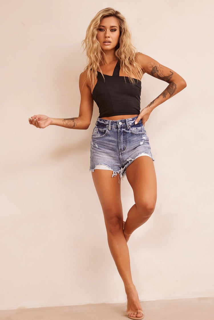 Over Time Denim Shorts - Washed Blue for women