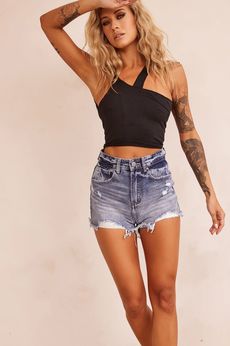 Over Time Denim Shorts - Washed Blue for women