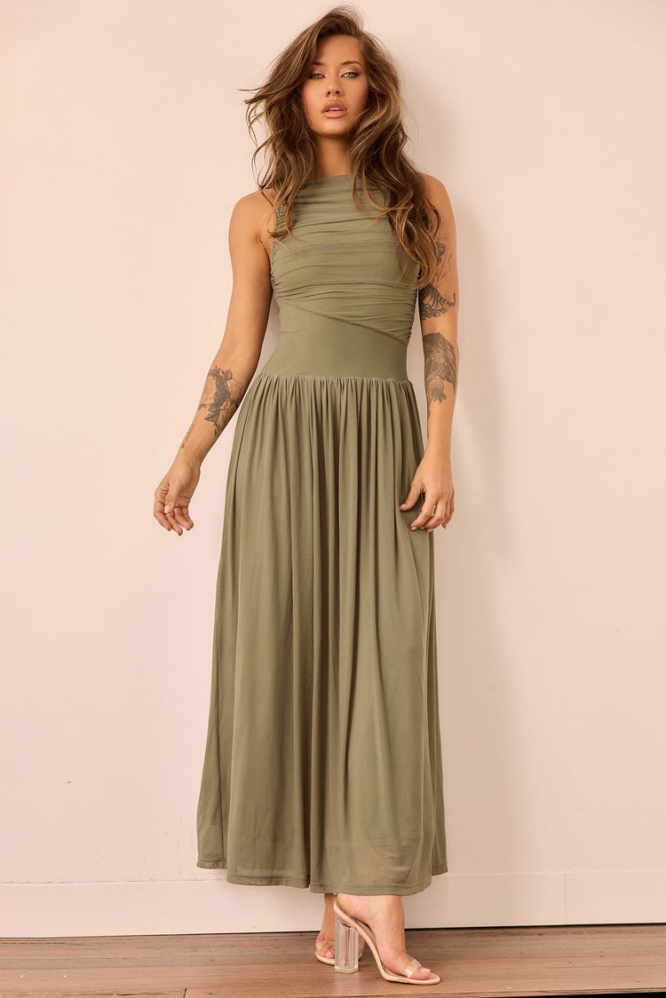 Painters Garden Maxi Dress - Olive for women