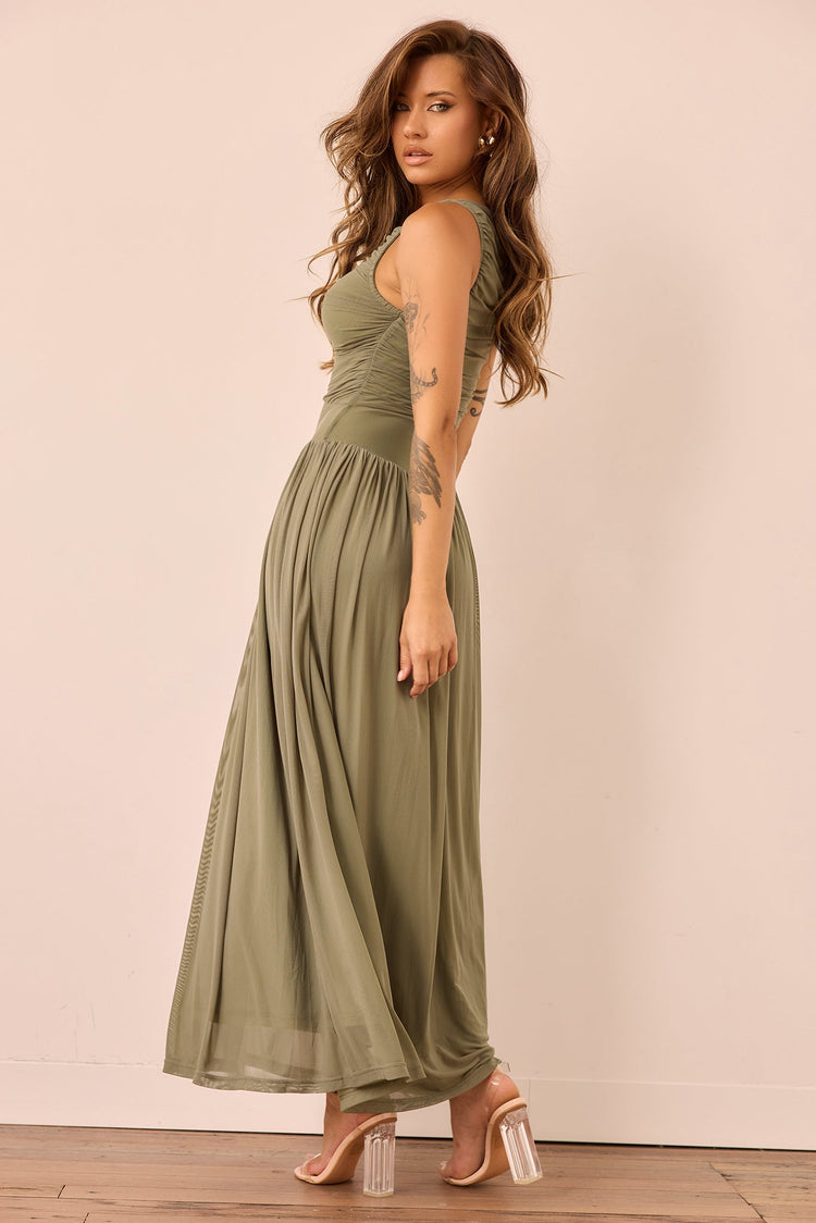 Painters Garden Maxi Dress - Olive for women