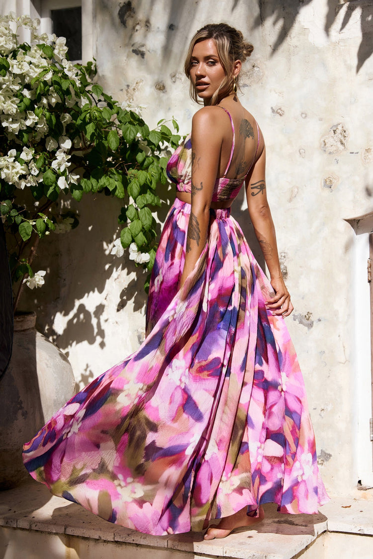 Paradise Bloom Woven Maxi Dress - Purple Multi for women