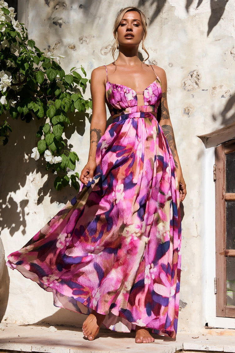 Paradise Bloom Woven Maxi Dress - Purple Multi for women