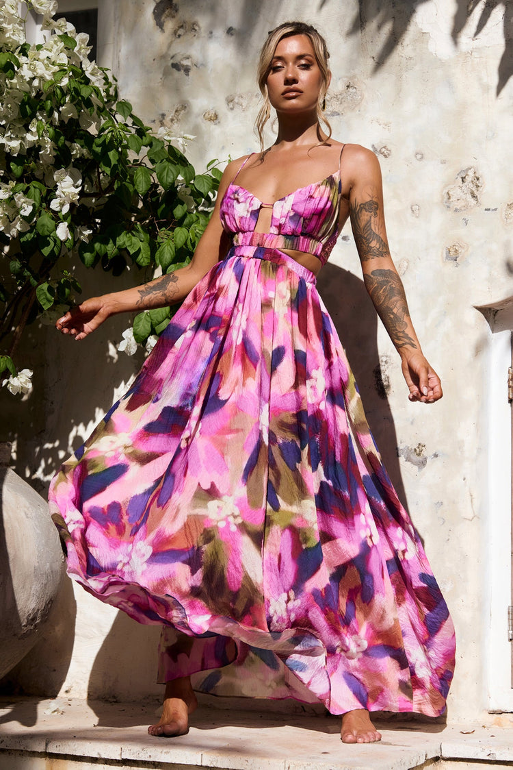 Paradise Bloom Woven Maxi Dress - Purple Multi for women